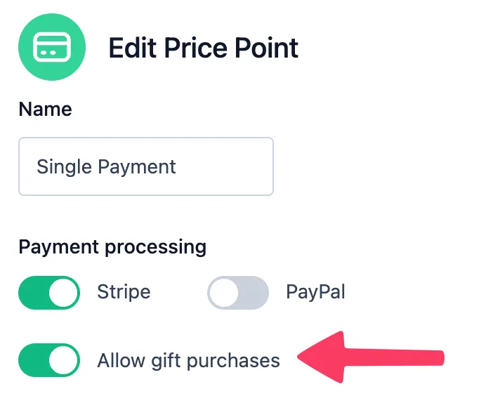 Gift purchase settings